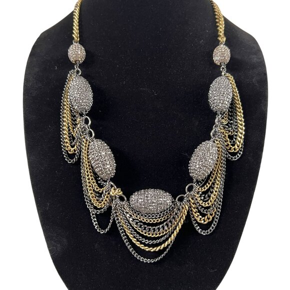 Talbots Gold Silver Gun Metal Multi-Chain Statement Necklace Crystal Bea… - Picture 2 of 5